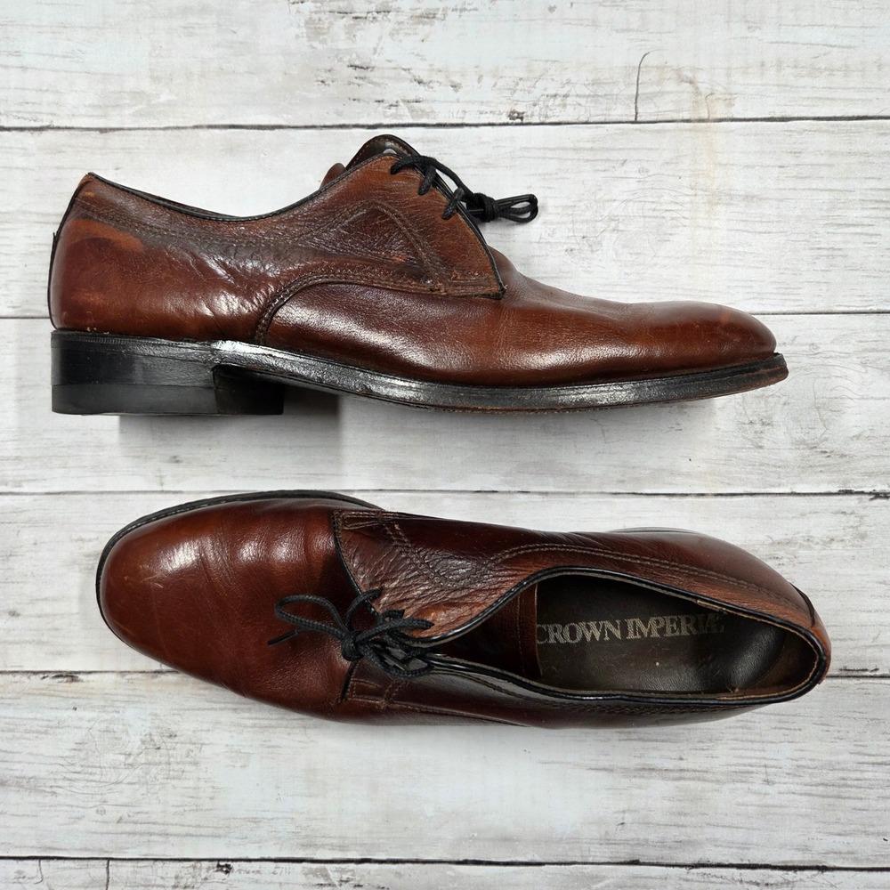 Crown Imperial Derby Shoes Men 12‎ D Brown Leather Plain Toe Made in USA Vintage
